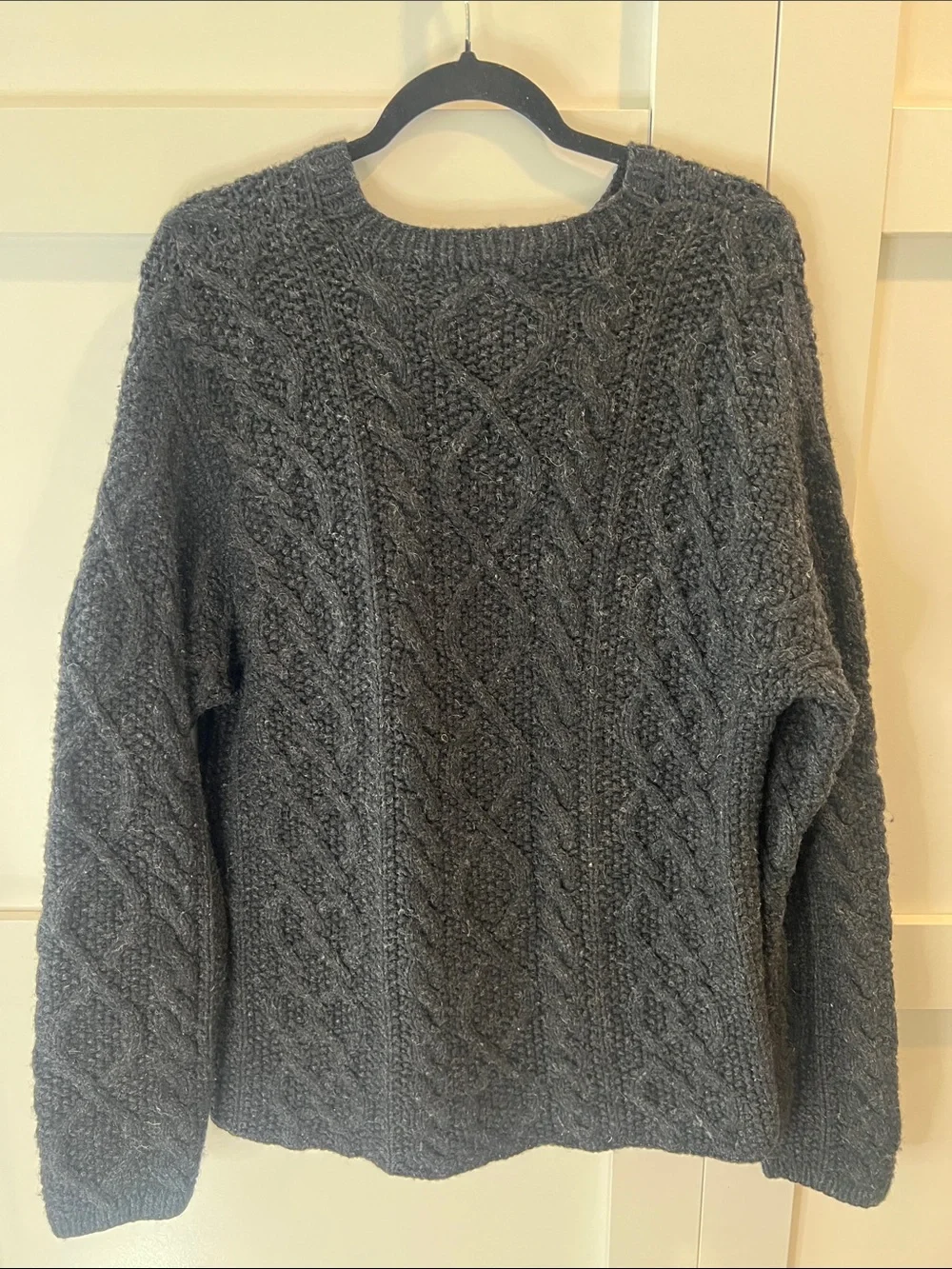 J. Crew Men's Dark Charcoal Cable Crewneck Sweater